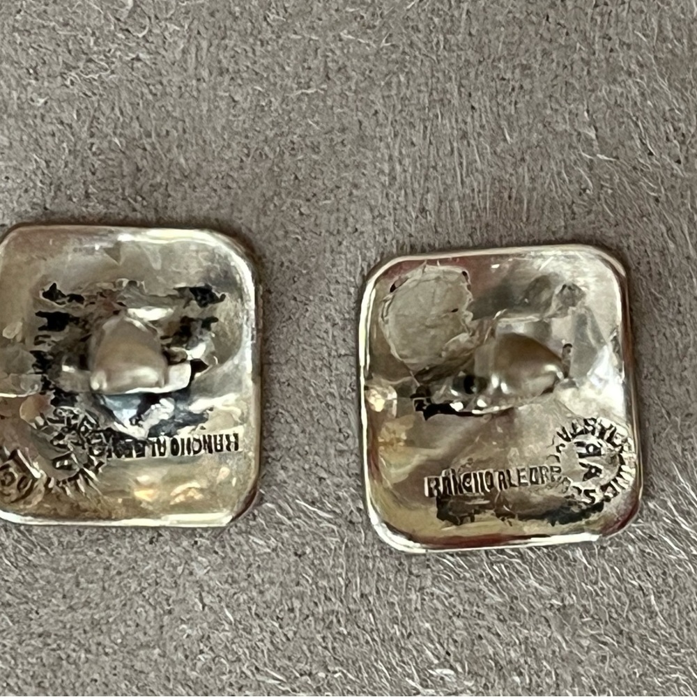 Vintage Rancho Alegre cuff links sterling silver abalone initial M, beautiful - Picture 7 of 8
